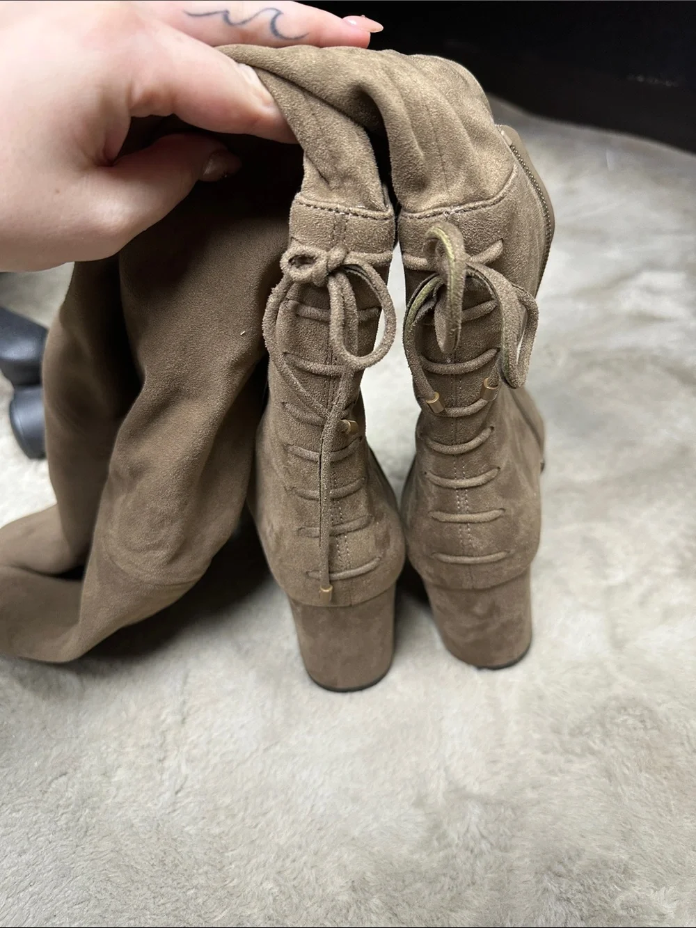 ALDO Tan Faux Suede Over-the-Knee Block Heel Boots Side Zip Size 9